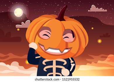 costumed child design, Halloween holiday horror scary celebration autumn dark and party theme Vector illustration