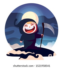 costumed child design, Halloween holiday horror scary celebration autumn dark and party theme Vector illustration