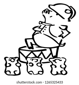 costumed hog general with drum and bicorne