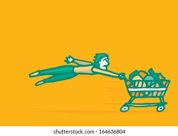 Costumer Being Pulled By Fast Shopping Kart