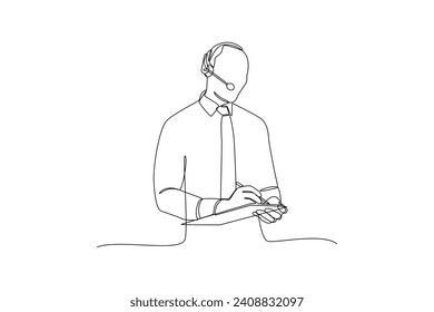 Costumer service job. Marketing Concept. Single line draw design vector graphic illustration.