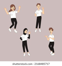 Costumer Service Worker People Flat Vector Illustration with Happy Face Wearing Black Pants White Shirt and Shoes for bussines content