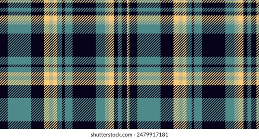 Cosy check plaid texture, stitched pattern background seamless. Minimalist vector fabric tartan textile in black and cyan colors palette.