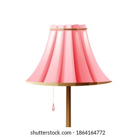 Cosy Floor Lamp With A Soft Pink Lampshade. Cartoon Style, Isolated On White