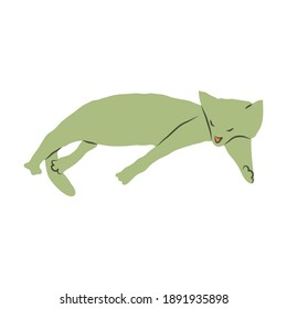 Cosy hand drawn cat. Lying, sleeping. Vector illustration. Editable lines. Colored.
