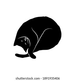 Cosy hand drawn cat. Sleeping. Vector illustration. Editable lines. Black and white.