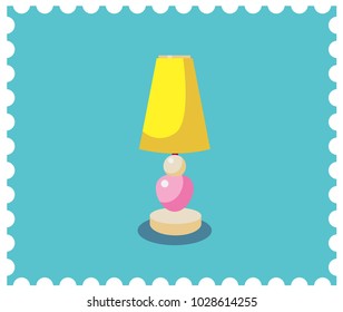 Cosy home lamp with yellow lampshade. Candy colors vector flat icon.