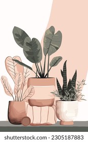 Cosy Minimal House Plants Boho Illustration