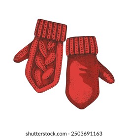 Cosy red mittens hand drawn vector illustration