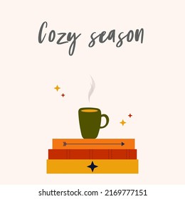 Cosy season poster. Autumn vibes design. Wall decor. Notebook cover. 