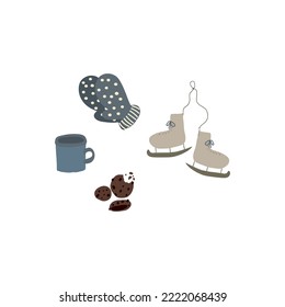Cosy set of skates cup and cookie