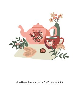 Cosy tea party vector illustration