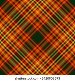 Cosy texture check pattern, italian plaid fabric seamless. Rest vector background tartan textile in maroon and orange colors.
