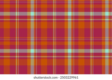 Cosy texture seamless background, subtle check fabric tartan. Kitchen vector plaid textile pattern in orange and red colors palette.