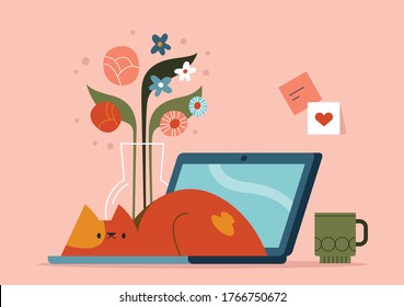 Cosy workplace. Cute vector illustration.