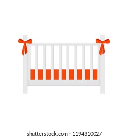 Cot baby icon. Vector. White crib isolated on white background in flat design. Cartoon illustration.