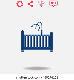 Cot for baby vector icon on grey background.