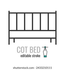 Icono de cama de cuna. Símbolo de cama de bebé. Pictograma de cama de bebé. Señal de cuna de bebé. Ilustración gráfica vectorial EPS 10. Trazo editable