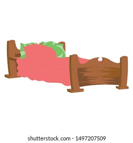 Cot with Bed and Pillows - Cartoon Vector Image