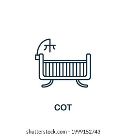 Icono de cuna de la colección de cosas para bebés. Elemento de línea simple Símbolo de coste para plantillas, diseño web e infografías