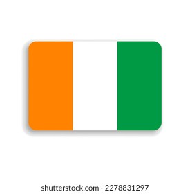 Cote d Ivoire flag - flat vector rectangle with rounded corners and dropped shadow.