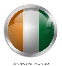 Cote d Ivoire flag - glossy circle button displays a colorful flag representing a country cultural identity and heritage. The essence of national pride and unity.