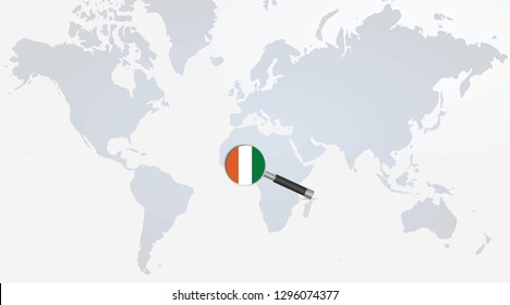 Cote d ivoire flag in magnifying glass. vector illustration