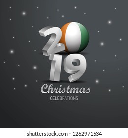 Cote d Ivoire / Ivory Coast Flag 2019 Merry Christmas Typography. New Year Abstract Celebration background