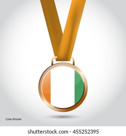 Cote d Ivoire / Ivory Coast,  Flag in Bronze Medal. Vector Illustration. RIO Olympic Game Bronze Medal. Vector Illustration