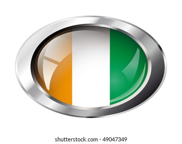 Cote d I voire shiny button flag vector illustration. Isolated abstract object against white background.