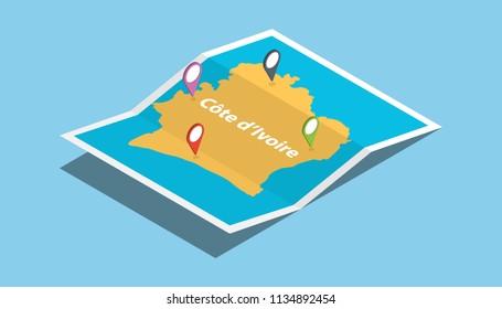 cote de ivore ivory coast africa explore maps with isometric style and pin location tag on top vector illustration