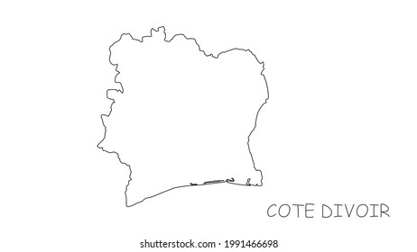 Cote DIvoir map black line on white background. Vector illustration.