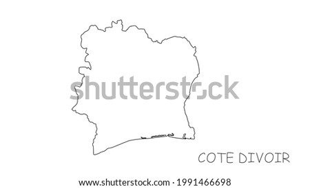 Cote DIvoir map black line on white background. Vector illustration.