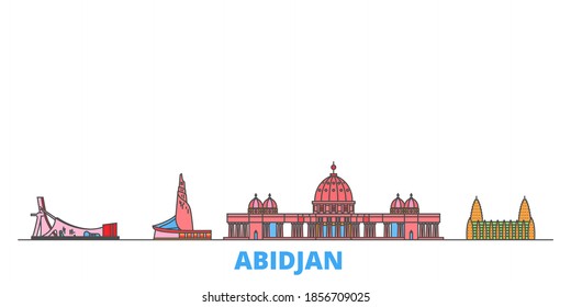 Cote Divoire, Abidjan line cityscape, flat vector. Travel city landmark, oultine illustration, line world icons