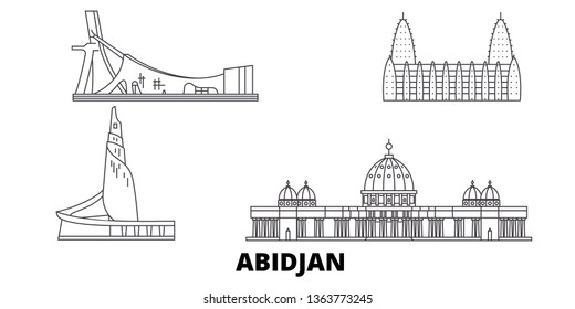 Cote Divoire, Abidjan line travel skyline set. Cote Divoire, Abidjan outline city vector illustration, symbol, travel sights, landmarks.