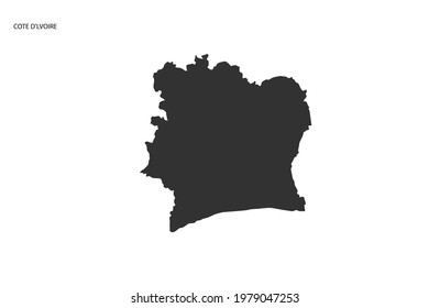 Cote d'Ivoire black shadow map isolated on white background with Cote d'Ivoire icon flag on the left corner.