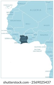 Cote dIvoire - blue map with neighboring countries and names. Vector illustration