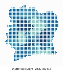Cote d'Ivoire dotted map. Digital style map of the country on white background. Cote d'Ivoire shape with square dots. Colored dots style. Large size squares. Classy vector illustration.