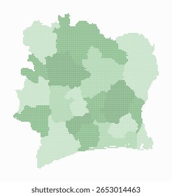 Cote d'Ivoire dotted map. Digital style map of the country on white background. Cote d'Ivoire shape with circle dots. Colored dots style. Small size circles. Simple vector illustration.
