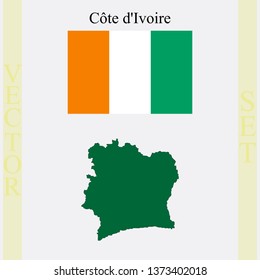 Cote D'Ivoire flag and map, abstract vector art illustration