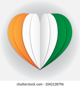 Cote d'Ivoire flag paper cut heart. Independence Day. Love of country. Use for brochures, printed materials, logos, signs, elements, etc. Vector icon. 