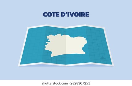 cote divoire Folded Paper Map with Country Silhouette for Travel Navigation and Geographic Location Illustration