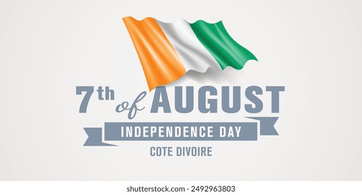 Cote Divoire happy independence day greeting card, banner vector illustration. Ivory coast national holiday 7th of August design element with realistic flag