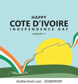 Cote d'Ivoire independence day vector illustration with a long and wavy flag. African country public holiday.