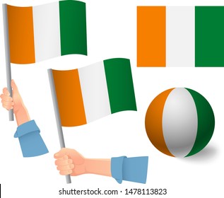 Cote d'ivoire - Ivory Coast flag in hand set. Ball flag. National flag of Cote d'ivoire - Ivory Coast vector illustration