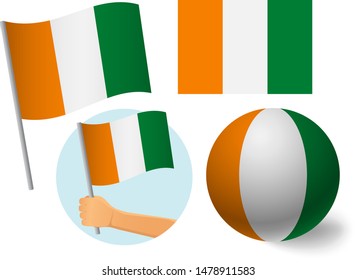 Cote d'ivoire - Ivory Coast flag icon set. National flag of Cote d'ivoire - Ivory Coast vector illustration