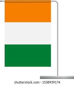 Cote d'ivoire - Ivory Coast table flag. Metal flagpole. National flag of Cote d'ivoire - Ivory Coast vector illustration