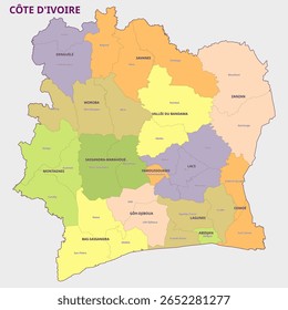 Cote d'Ivoire Mapa Regiones administrativas