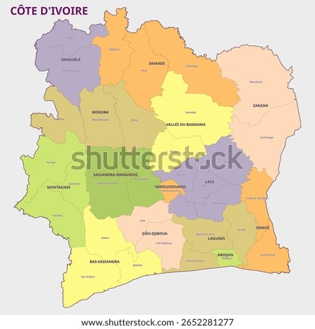 Cote d'Ivoire Map Administrative Regions
