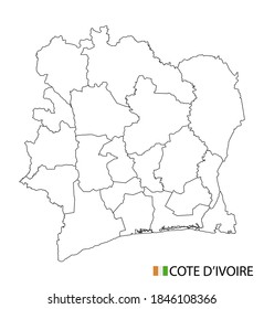 Mapa de Costa de Marfil, regiones esquemáticas detalladas en blanco y negro del país. Ilustración del vector